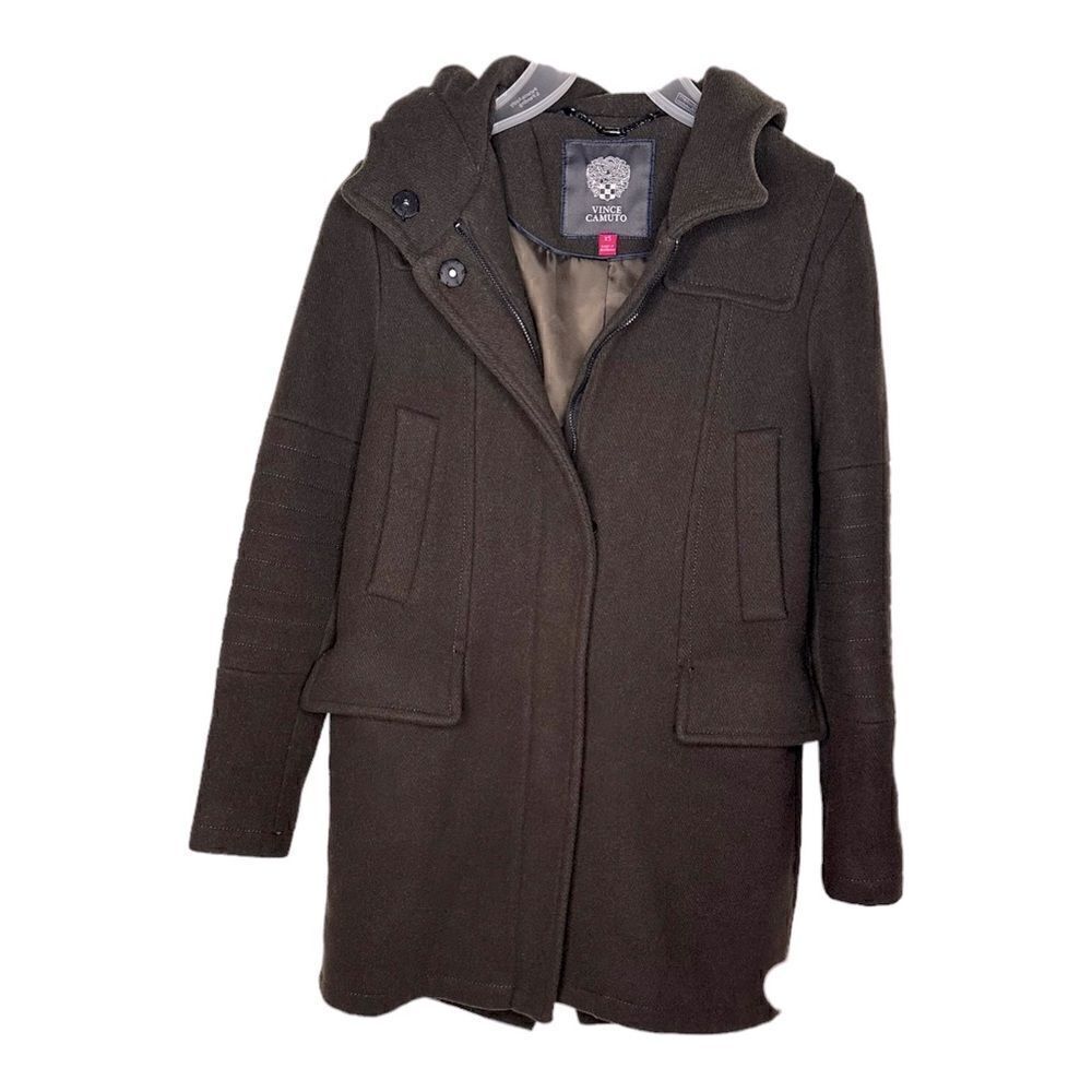 Vince Camuto wool jacket winter coat with hoodie dark green size xs